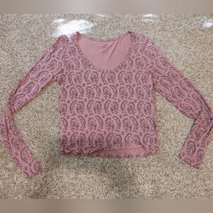 American eagle long sleeve pink paisley semi crop tee